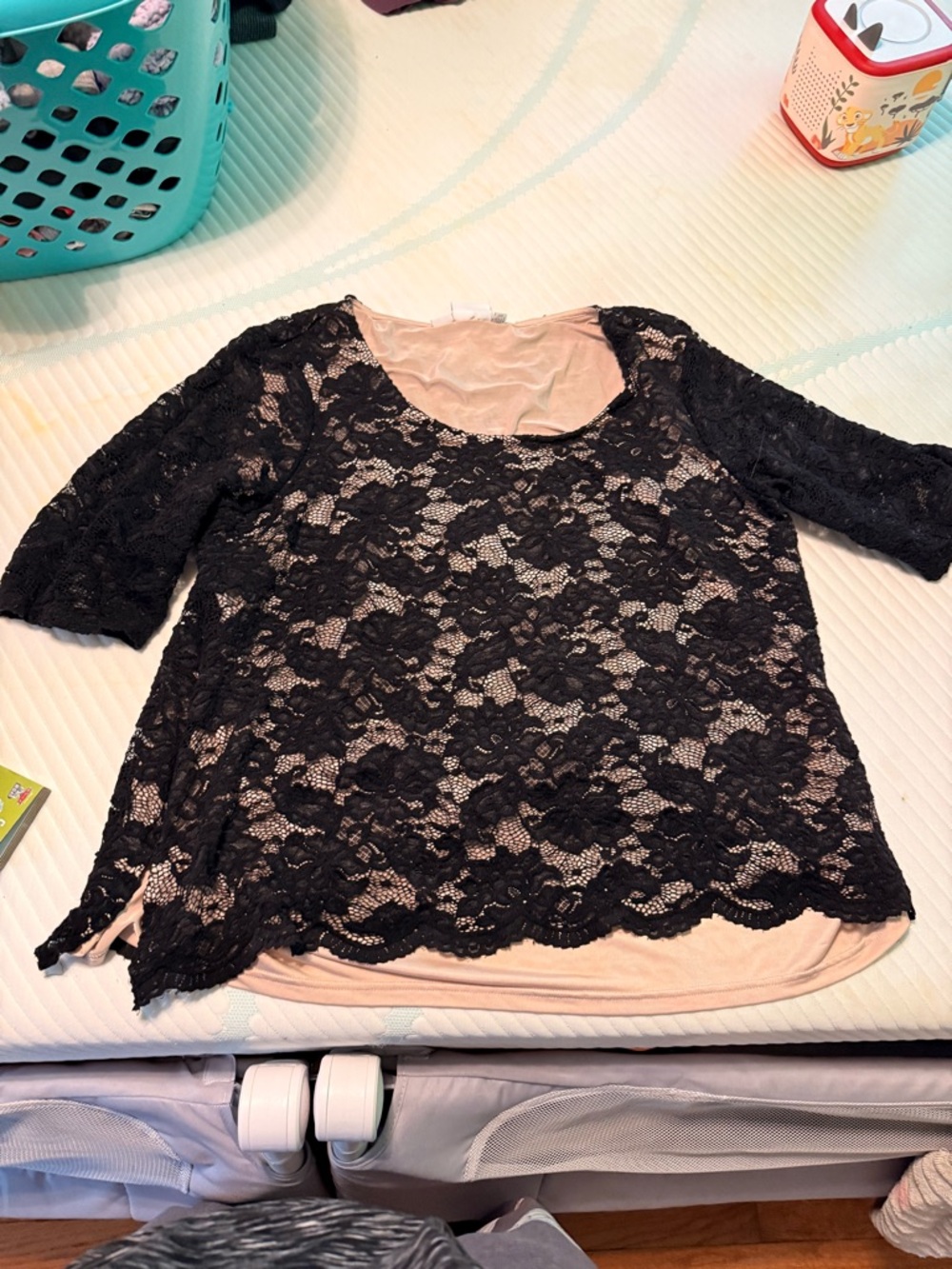 Junarose Black Lace Overlay Tunic with Nude Liner